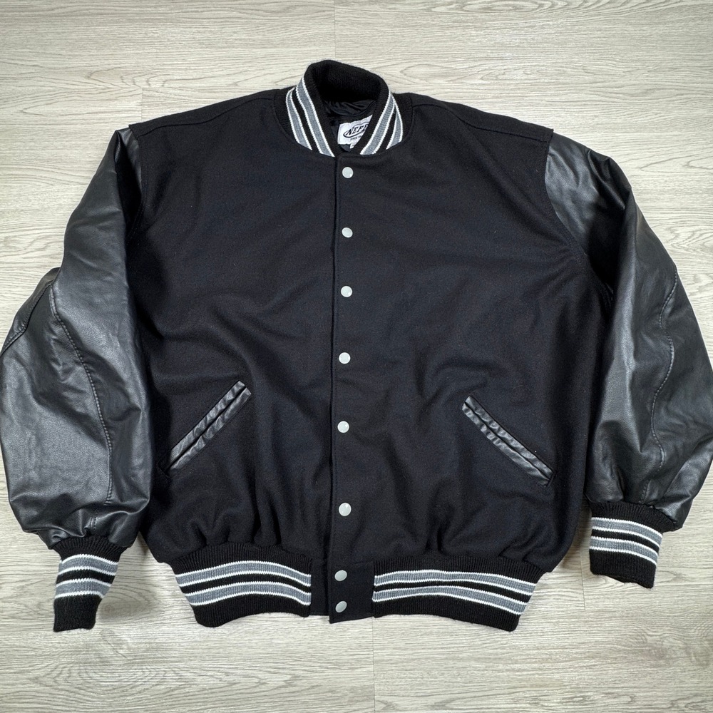 Neff Mens Varsity Jacket Letterman Wool Leather Sleeves Black XXXL Retro Preppy